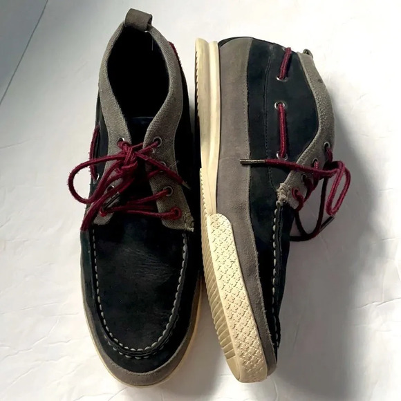 Pajar Canada hightop suede leather boat shoe Men’s size 12-12 1/2 Navy and gray - Picture 3 of 9